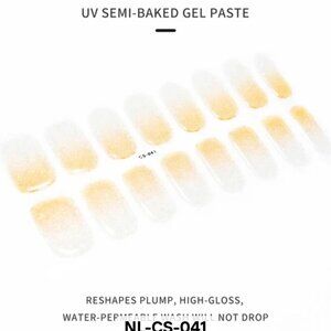 Gold French Glitter Full Nail 16 Semi Cured Gel Nails - Needs UV Curing